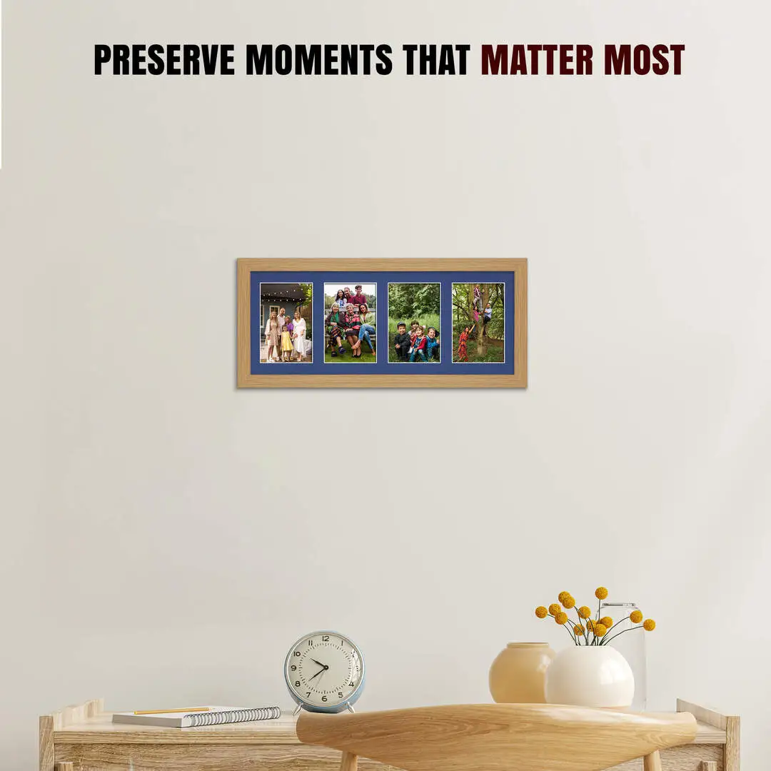 50x20cm Light Oak Modern Multi Aperture Photo Frame - Fits 6x4" (x4) Photos | Collage Frame thumbnail 2