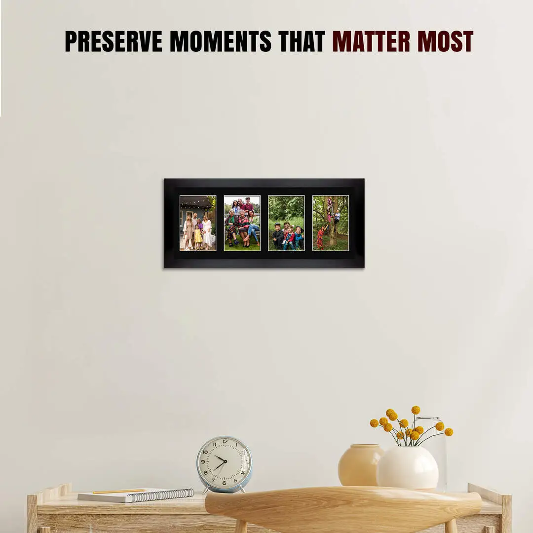 50x20cm Modern Matte Black Multi Aperture Photo Frame - Fits 6x4" (x4) Photos | Collage Frame thumbnail 2