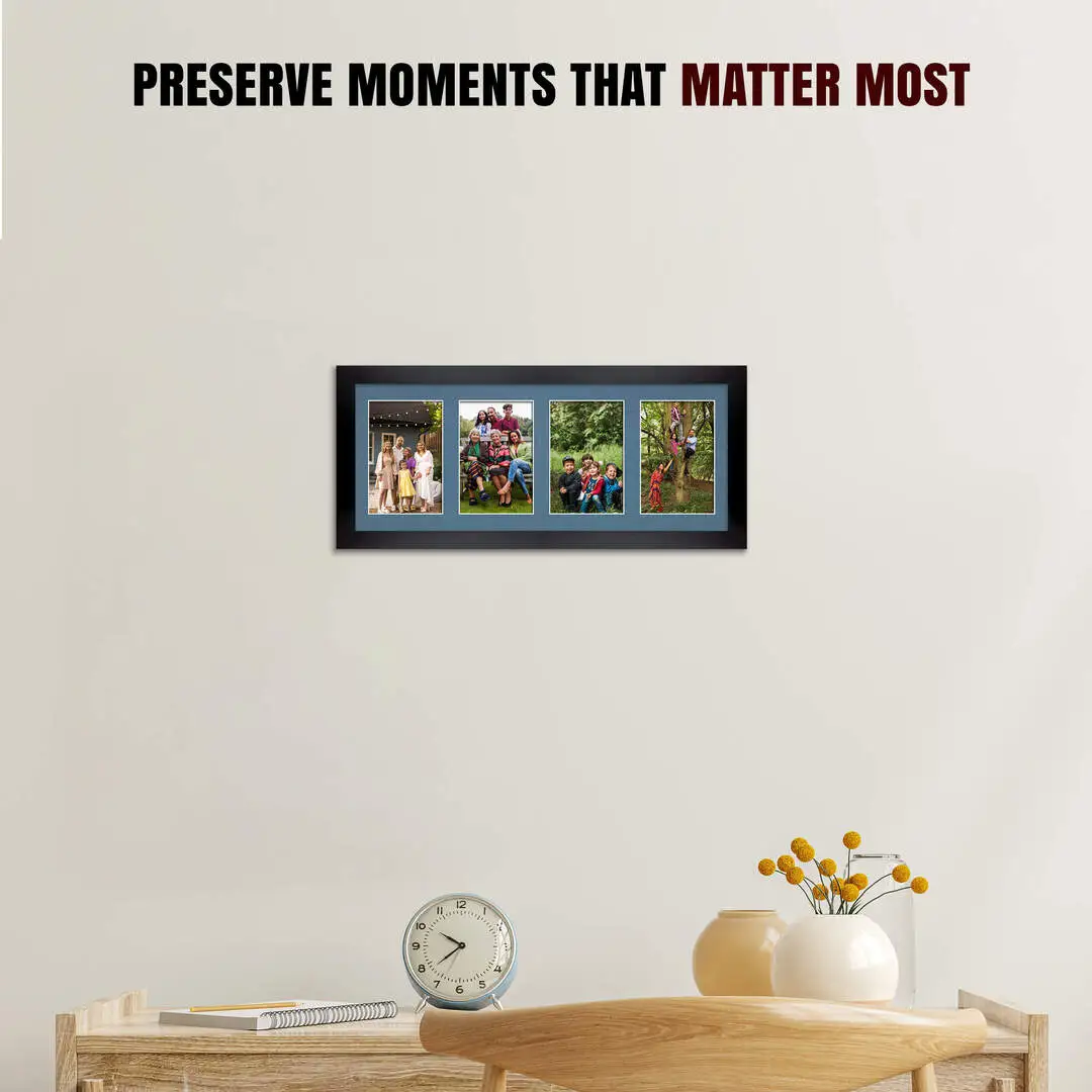 50x20cm Modern Matte Black Multi Aperture Photo Frame - Fits 6x4" (x4) Photos | Collage Frame thumbnail 2