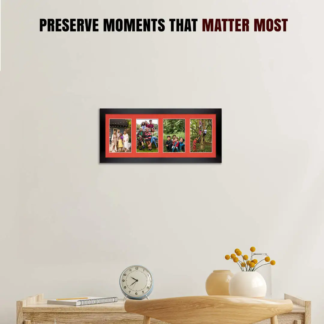 50x20cm Matte Black Modern Multi Aperture Photo Frame - Fits 6x4" (x4) Photos | Collage Frame thumbnail 2