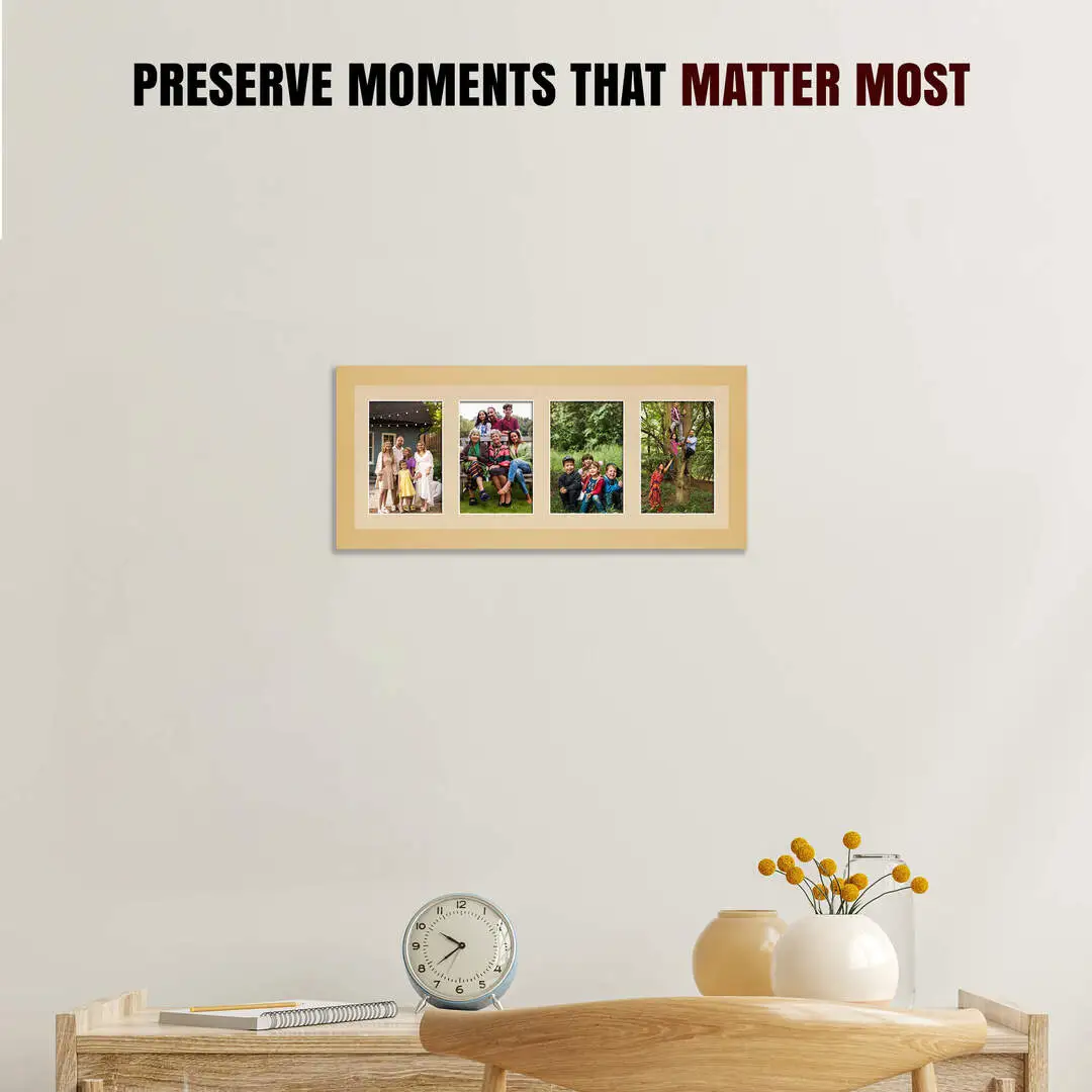 50x20cm Mustard Yellow Modern Multi Aperture Photo Frame Holds 6x4" (x4) Photos With Ivory Mount | Modern Collage Frame thumbnail 2