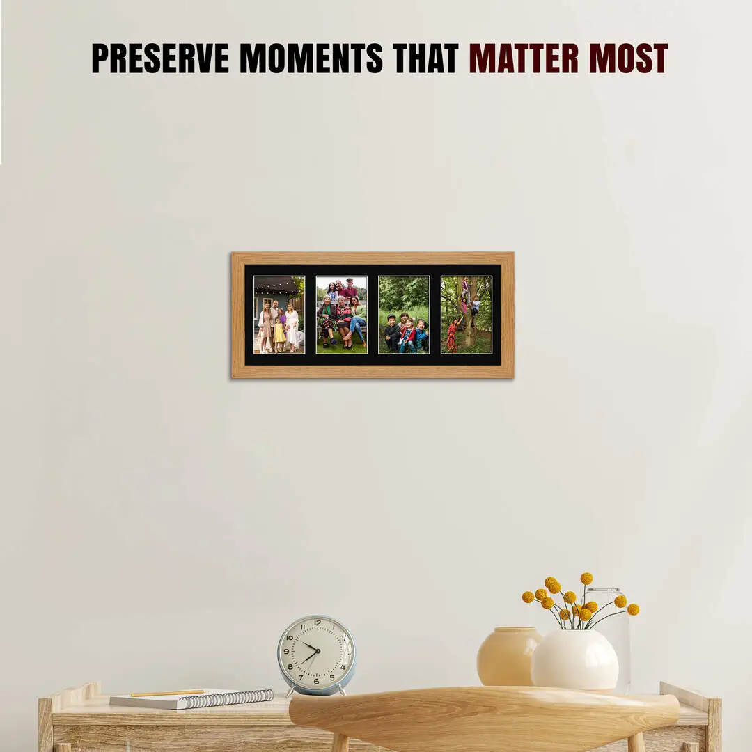 50x20cm Oak Modern Multi Aperture Photo Frame - Fits 6x4" (x4) Photos | Collage Frame thumbnail 2
