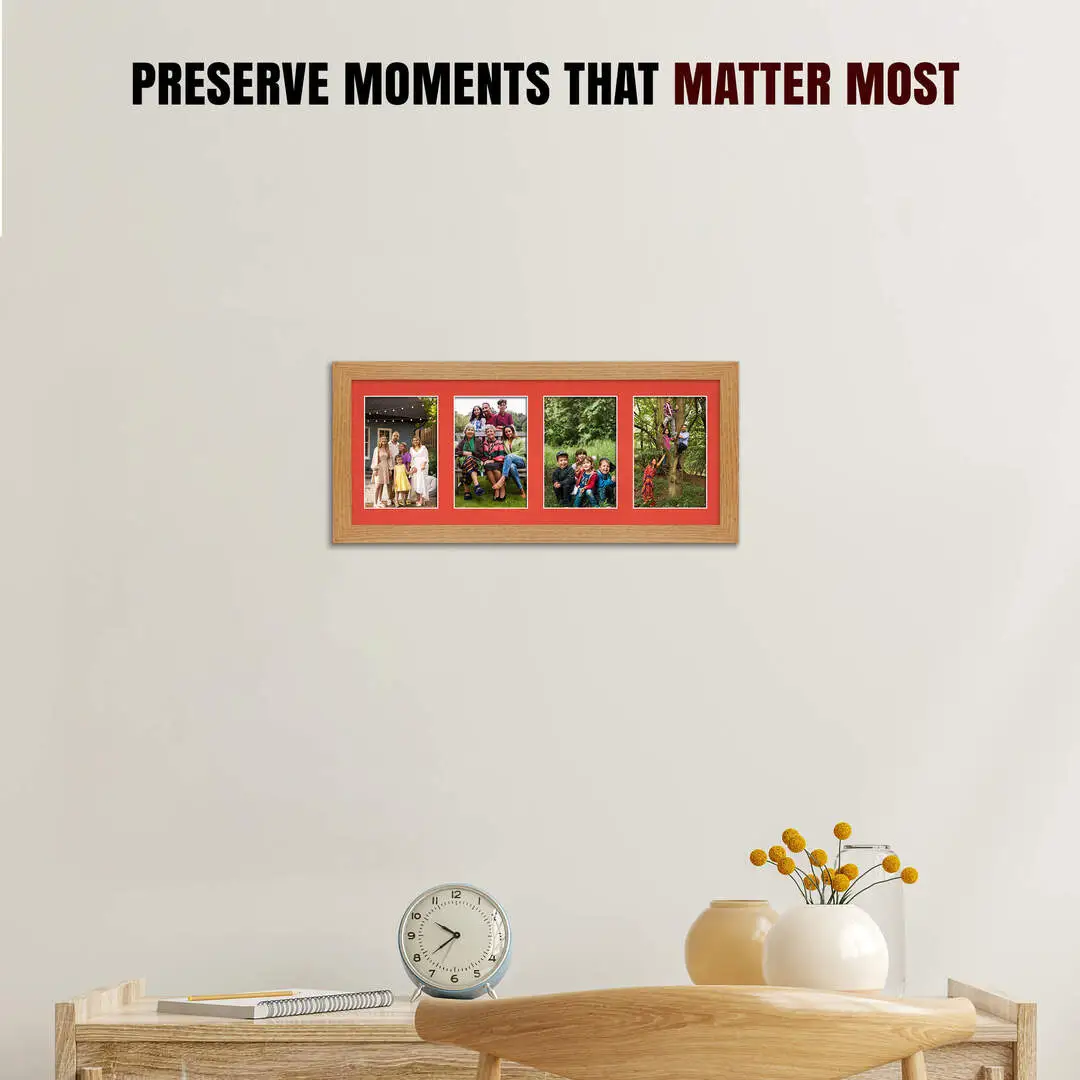 50x20cm Oak Modern Multi Aperture Photo Frame - Fits 6x4" (x4) Photos | Collage Frame thumbnail 2
