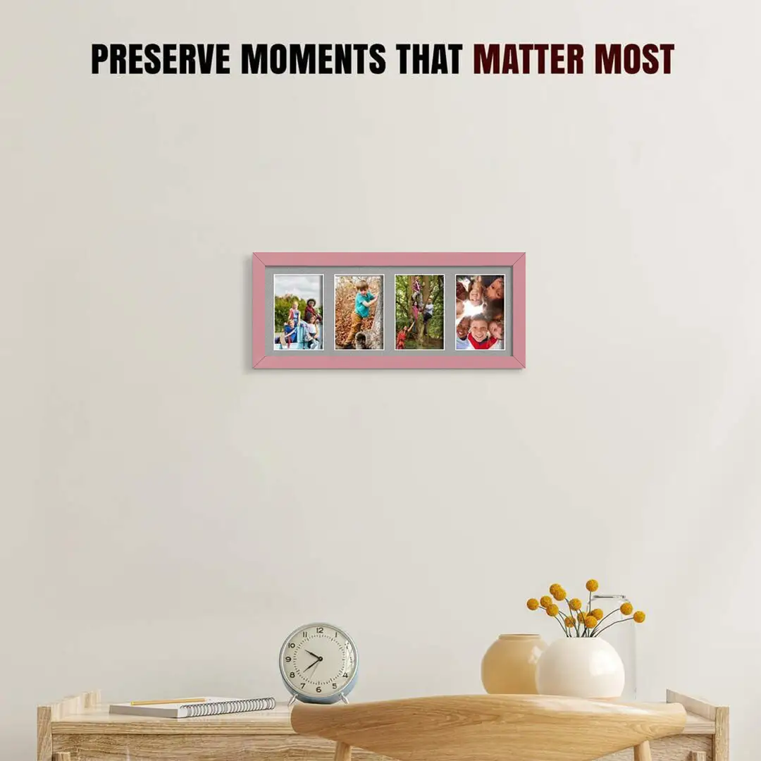 50x20cm Modern Pastel Pink Multi Aperture Photo Frame - Fits 6x4" (x4) Photos | Collage Frame thumbnail 2
