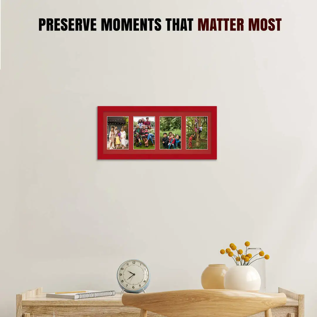 50x20cm Red Modern Multi Aperture Photo Frame - Fits 6x4" (x4) Photos | Collage Frame thumbnail 2