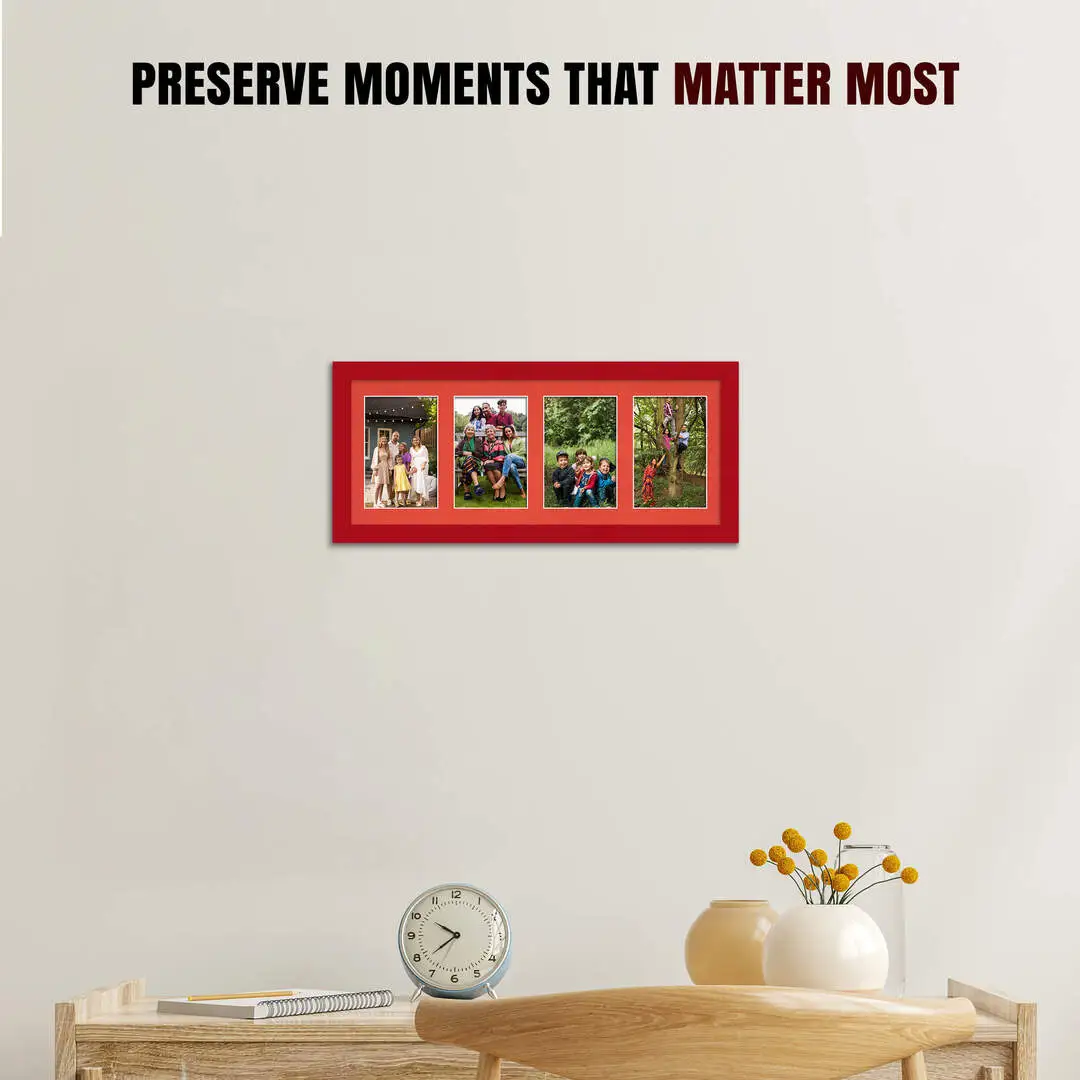 50x20cm Red Modern Multi Aperture Photo Frame - Fits 6x4" (x4) Photos | Collage Frame thumbnail 2