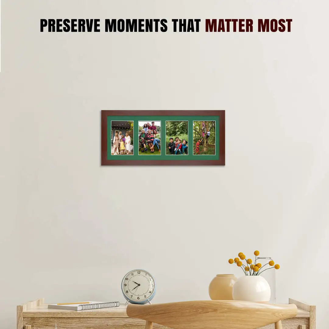 50x20cm Rose Wood Modern Multi Aperture Photo Frame Holds 6x4" (x4) Photos With Emerald (Green) Mount | Modern Collage Frame thumbnail 2