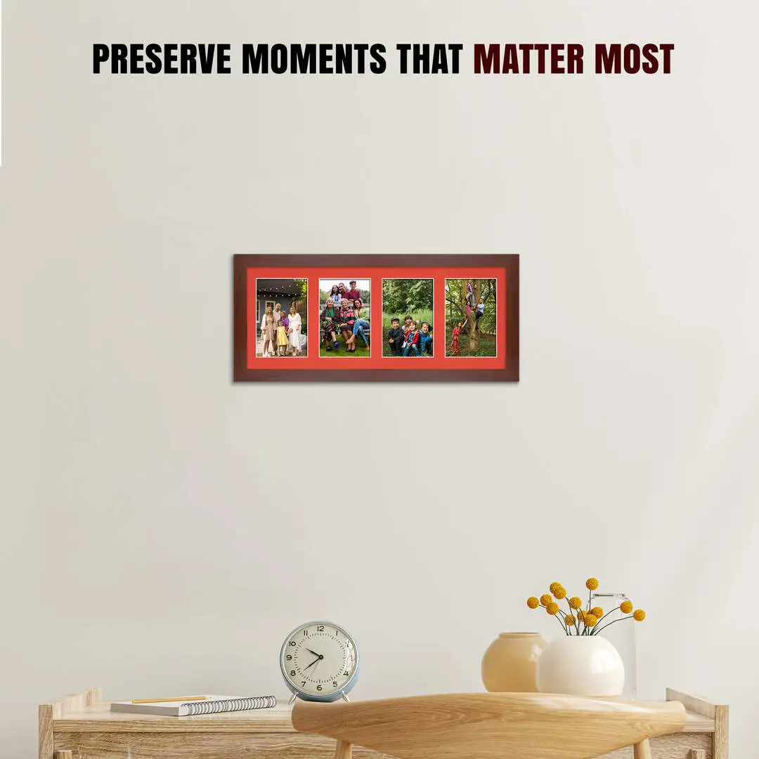 50x20cm Modern Rose Wood Multi Aperture Photo Frame - Fits 6x4" (x4) Photos | Collage Frame thumbnail 2