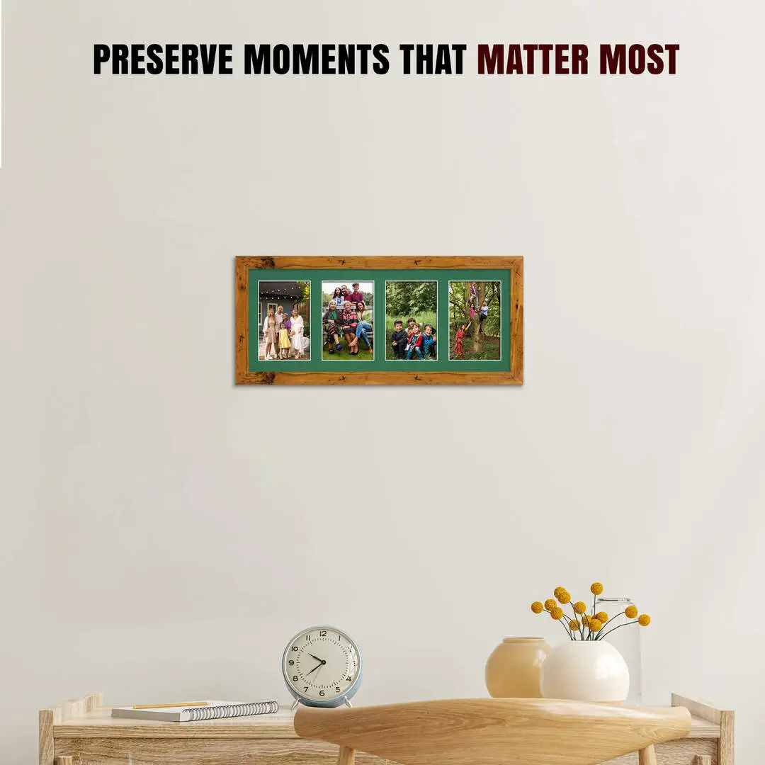 50x20cm Modern Rustic Oak Multi Aperture Photo Frame - Fits 6x4" (x4) Photos | Collage Frame thumbnail 2