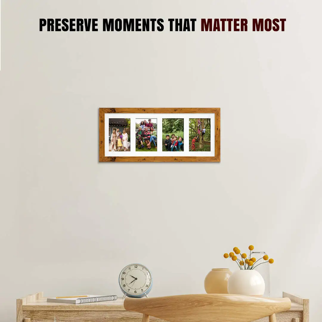 50x20cm Rustic Oak Modern Multi Aperture Photo Frame - Fits 6x4" (x4) Photos | Collage Frame thumbnail 2