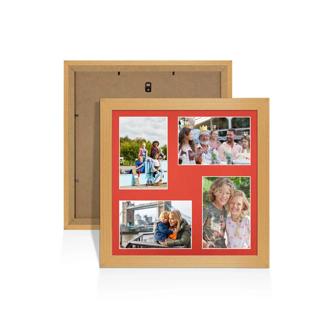 12x12" Country Pine Sleek Multi Aperture Photo Frame - Fits 6x4" (x4) Photos | Collage Frame