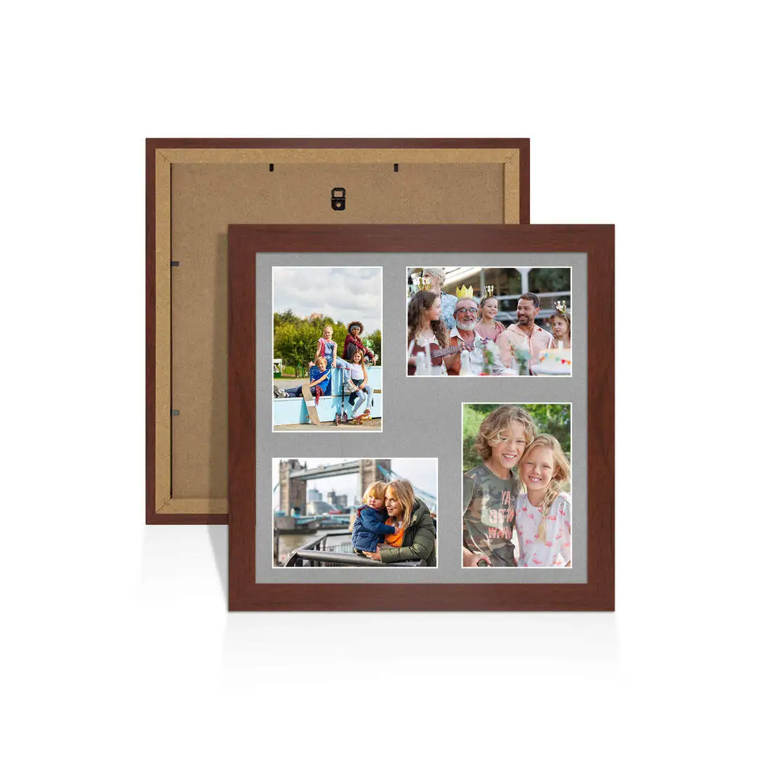 12x12" Classic Rose Wood Multi Aperture Photo Frame - Fits 6x4" (x4) Photos | Collage Frame