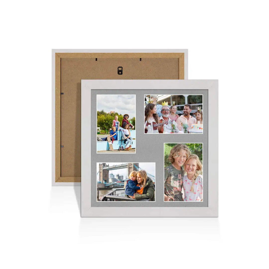 12x12" Ash White Sleek Multi Aperture Photo Frame - Fits 6x4" (x4) Photos | Collage Frame