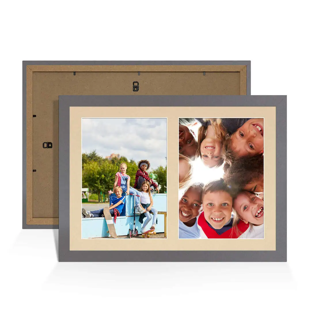 20x14" Dark Grey Modern Multi Aperture Photo Frame Holds A4 (x2) Photos With Ivory Mount | Modern Collage Frame