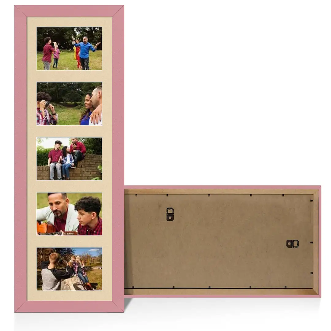 26x8" Pastel Pink Modern Multi Aperture Photo Frame Holds 6x4" (x5) Photos With Ivory Mount | Modern Collage Frame