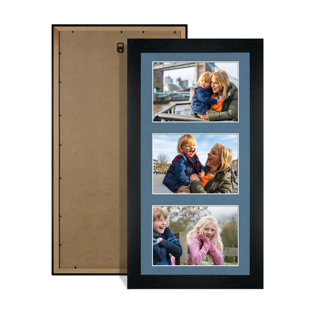 40x20cm Black Sleek Multi Aperture Photo Frame - Fits 6x4" (x3) Photos | Collage Frame