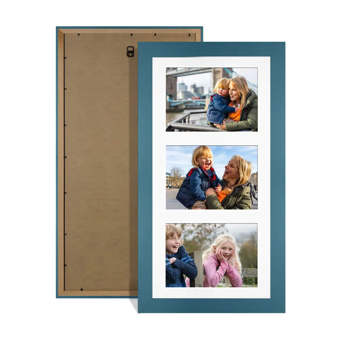 40x20cm Navy Blue Modern Multi Aperture Photo Frame Holds 6x4" (x3) Photos With Ice White Mount | Modern Collage Frame
