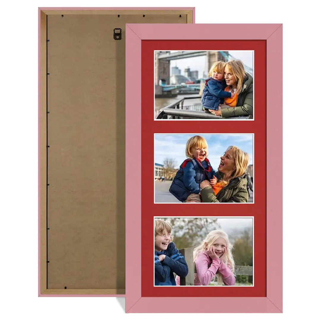 40x20cm Pastel Pink Modern Multi Aperture Photo Frame Holds 6x4" (x3) Photos With Crimson Mount | Modern Collage Frame