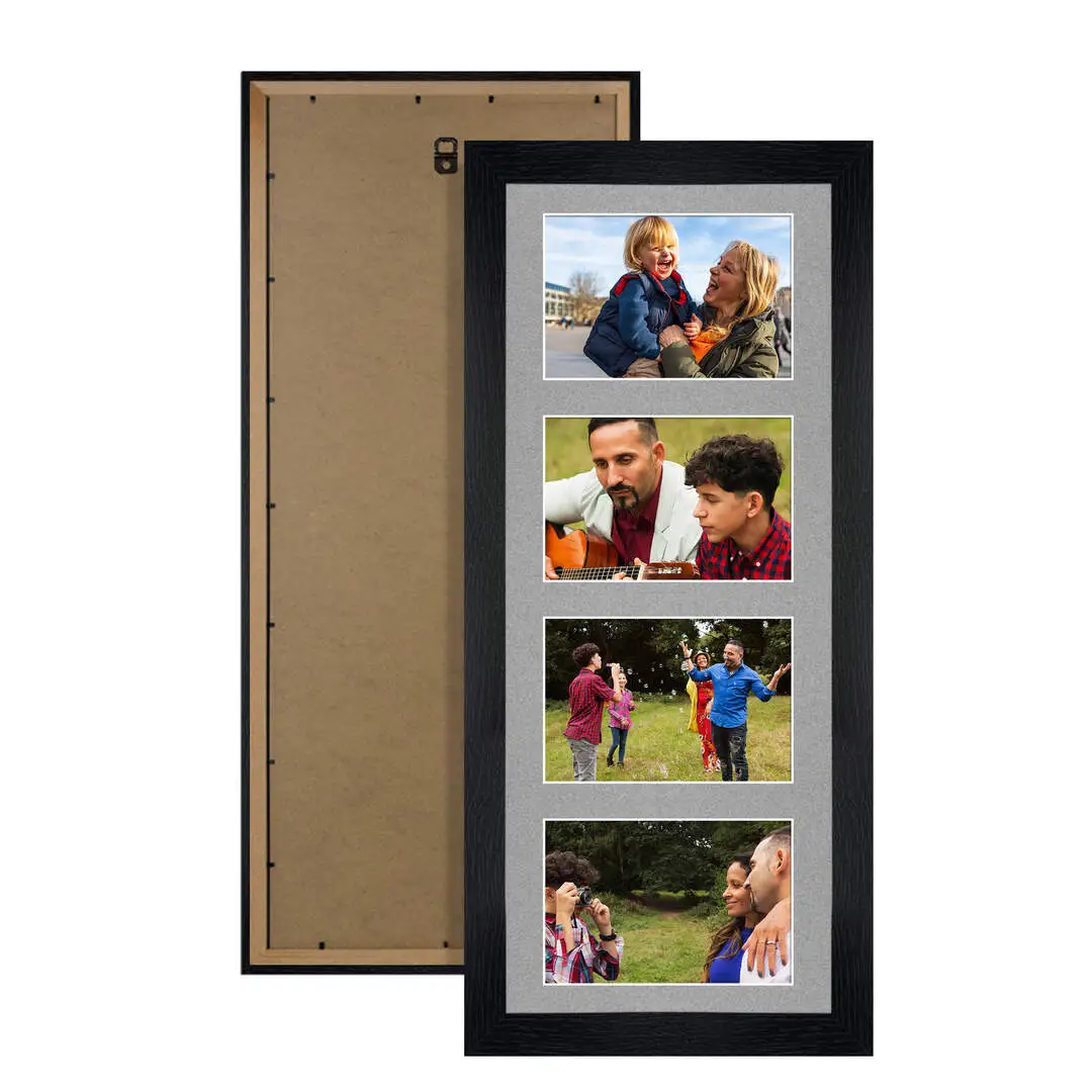 50x20cm Modern Black Multi Aperture Photo Frame - Fits 6x4" (x4) Photos | Collage Frame