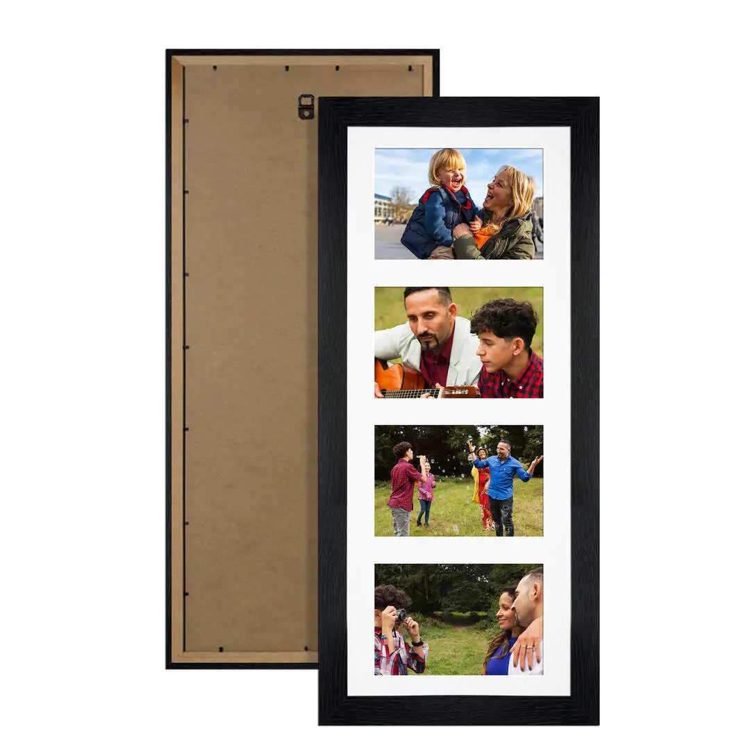 50x20cm Black Modern Multi Aperture Photo Frame Holds 6x4" (x4) Photos With Ice White Mount | Modern Collage Frame