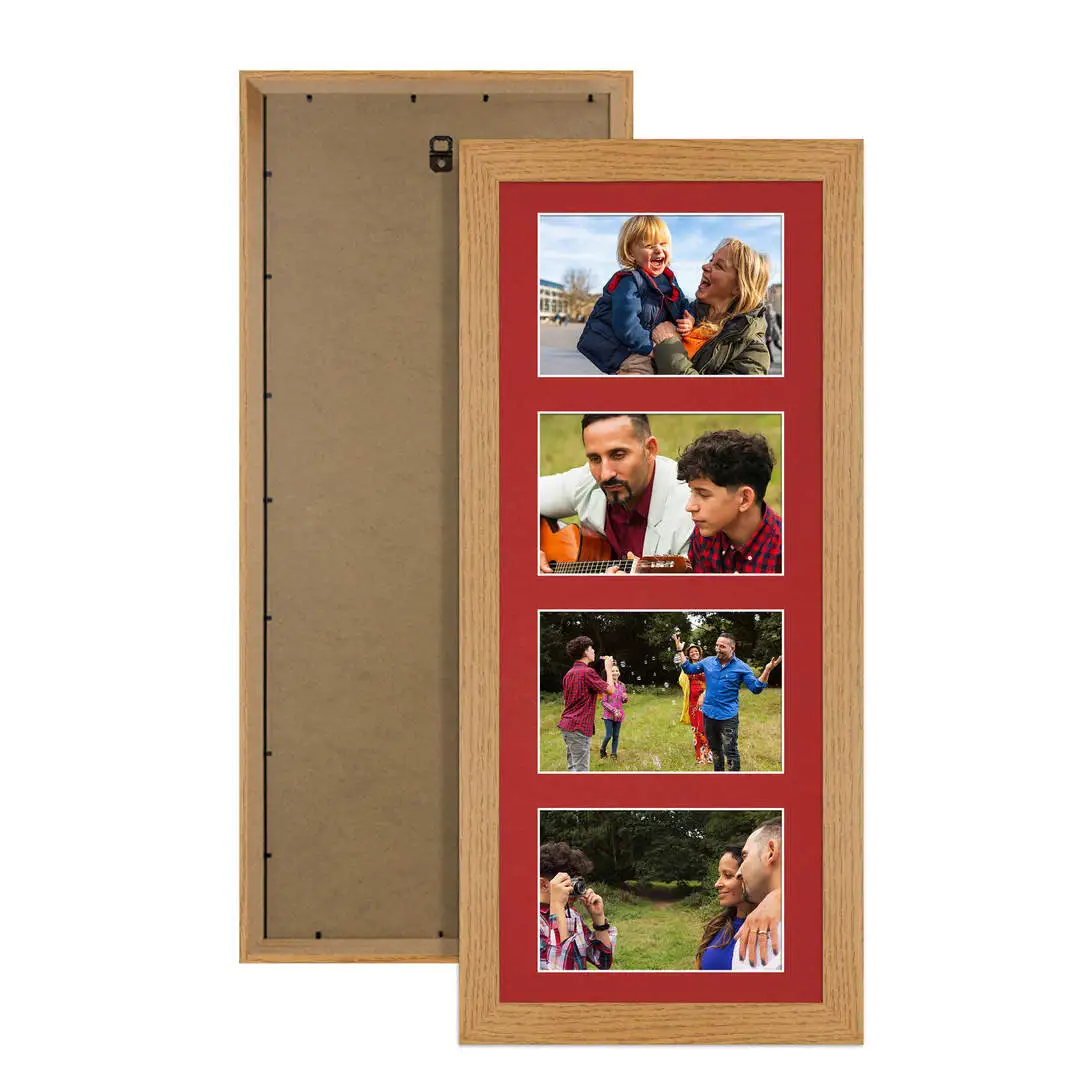 50x20cm Classic Oak Multi Aperture Photo Frame - Fits 6x4" (x4) Photos | Collage Frame