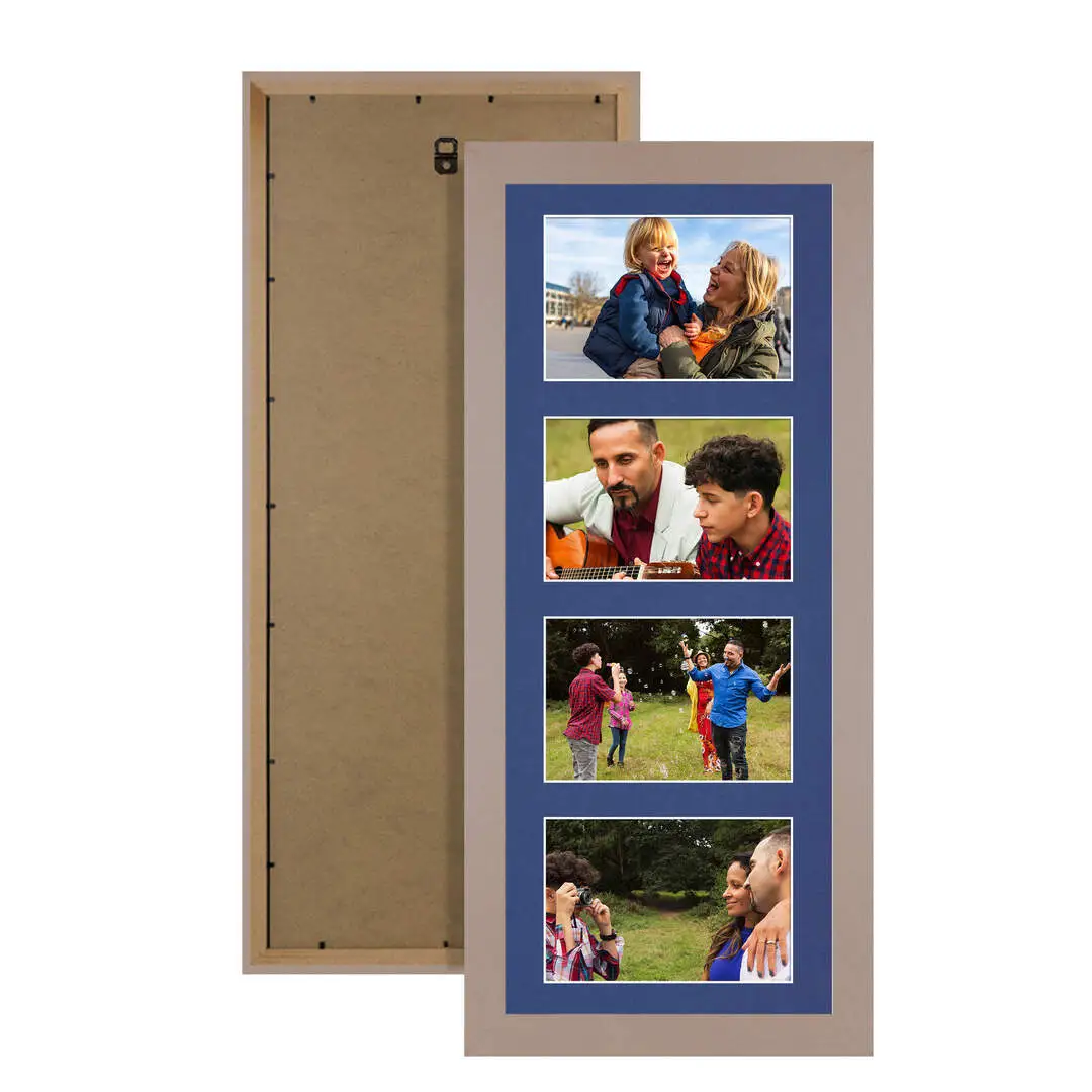 50x20cm Modern Multi Aperture Photo Frame Holds 6x4" (x4) Photos With Blue Mount | Modern Collage Frame