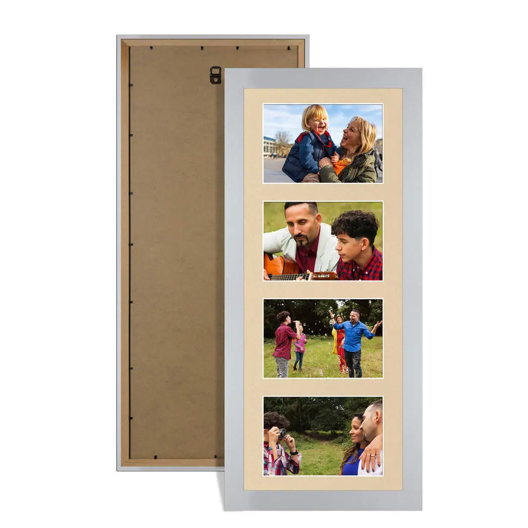 50x20cm Modern Silver Multi Aperture Photo Frame - Fits 6x4" (x4) Photos | Collage Frame