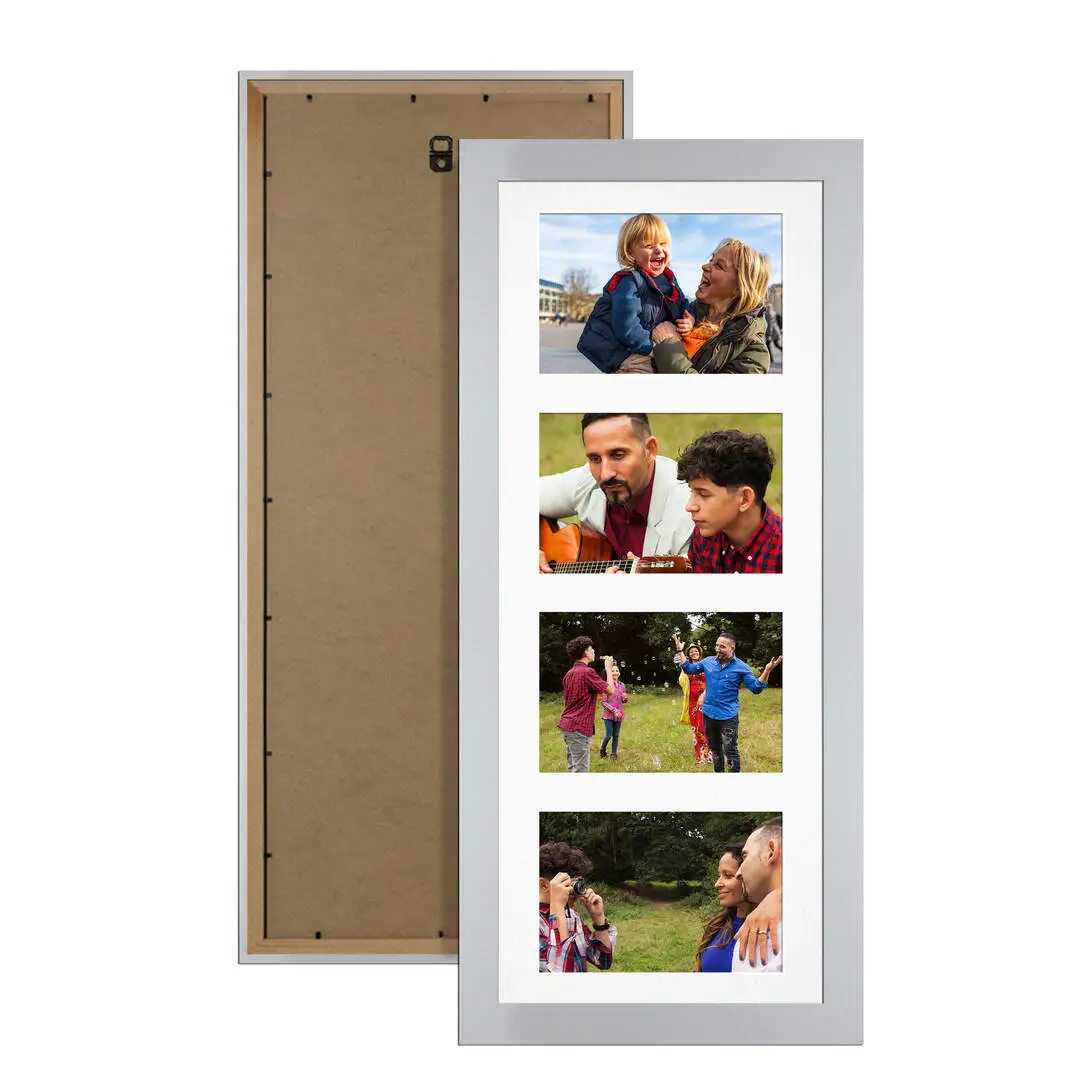 50x20cm Silver Modern Multi Aperture Photo Frame - Fits 6x4" (x4) Photos | Collage Frame