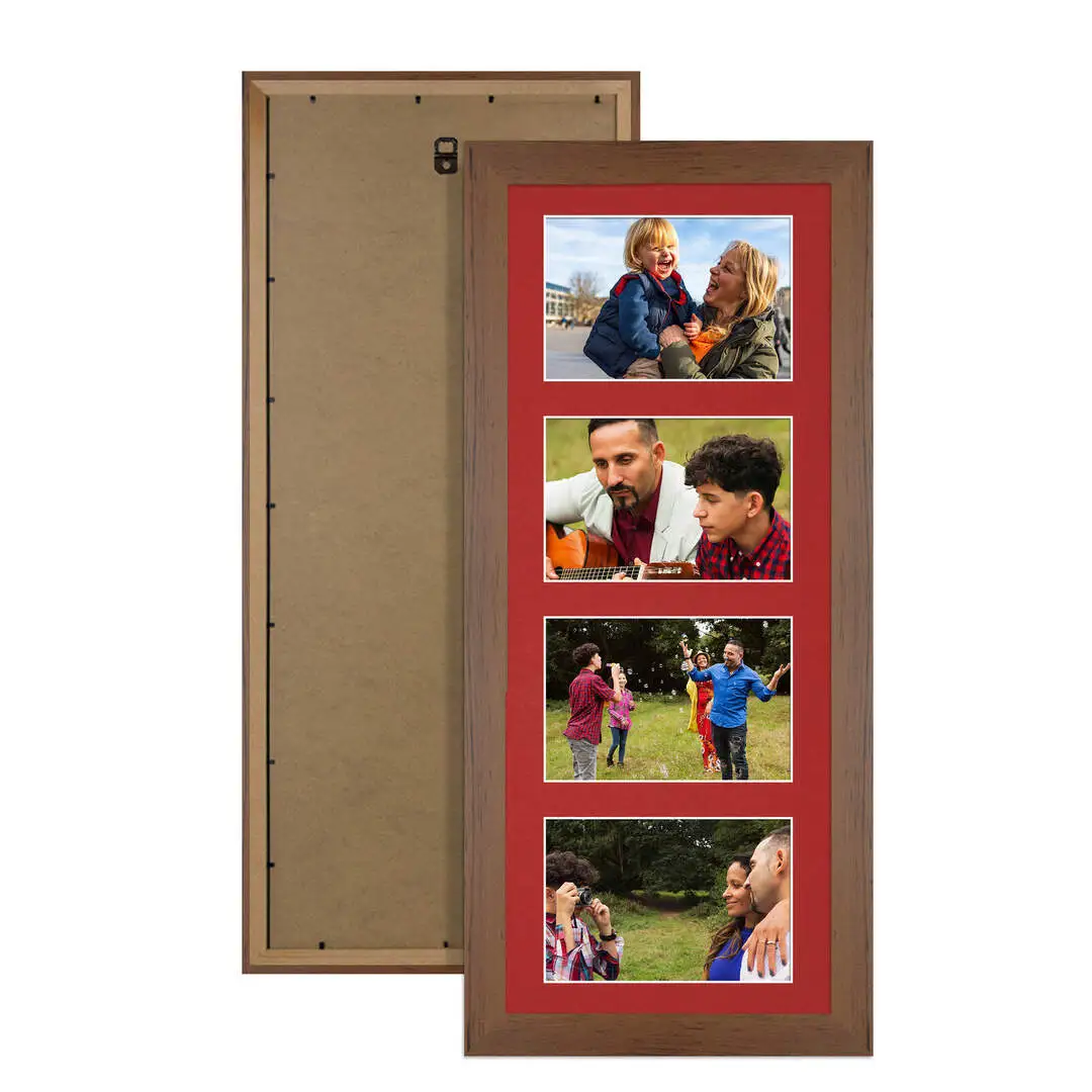50x20cm Walnut Modern Multi Aperture Photo Frame - Fits 6x4" (x4) Photos | Collage Frame