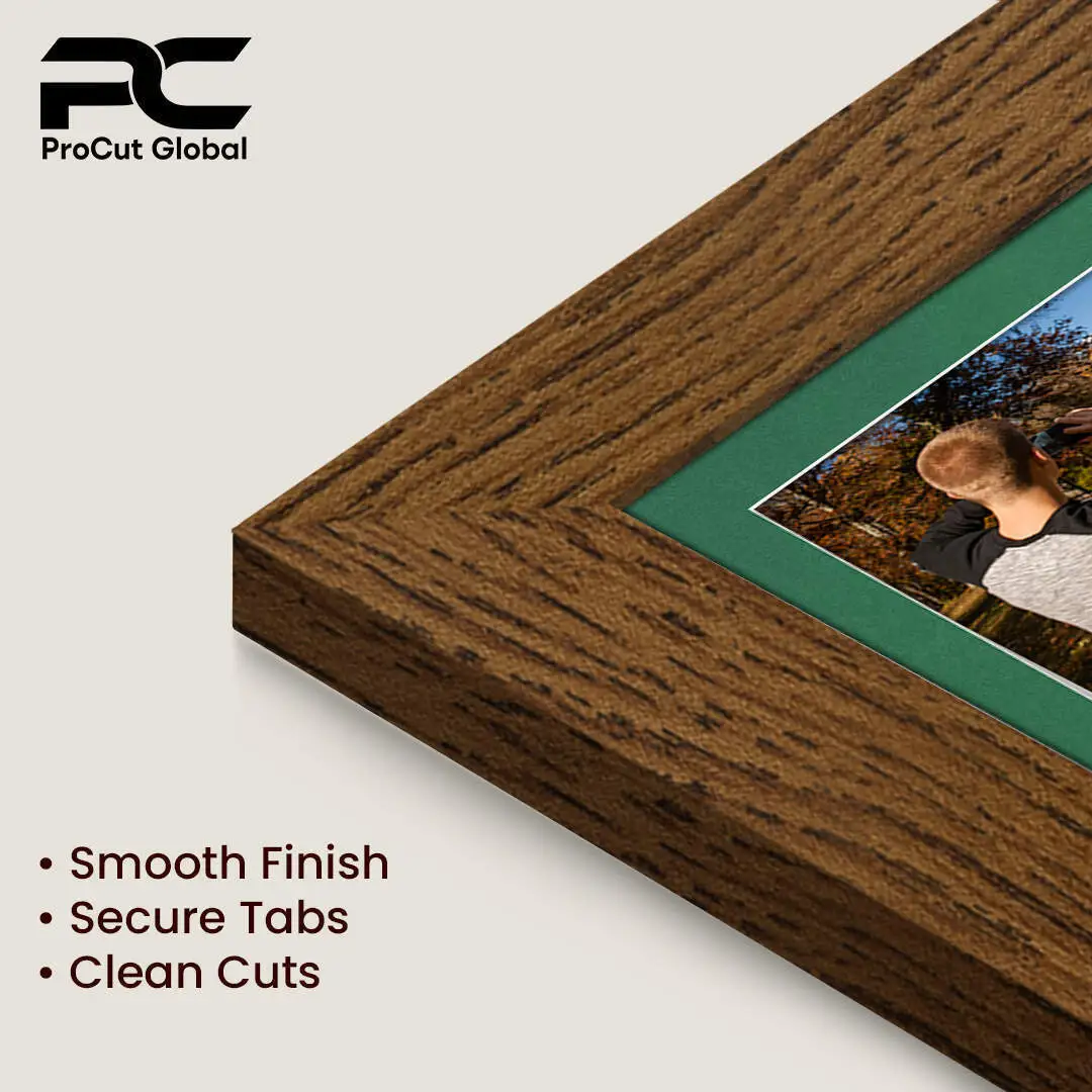 16x8" Dark Oak Modern Multi Aperture Photo Frame Holds 7x5" (x3) Photos With Emerald (Green) Mount | Modern Collage Frame thumbnail 7