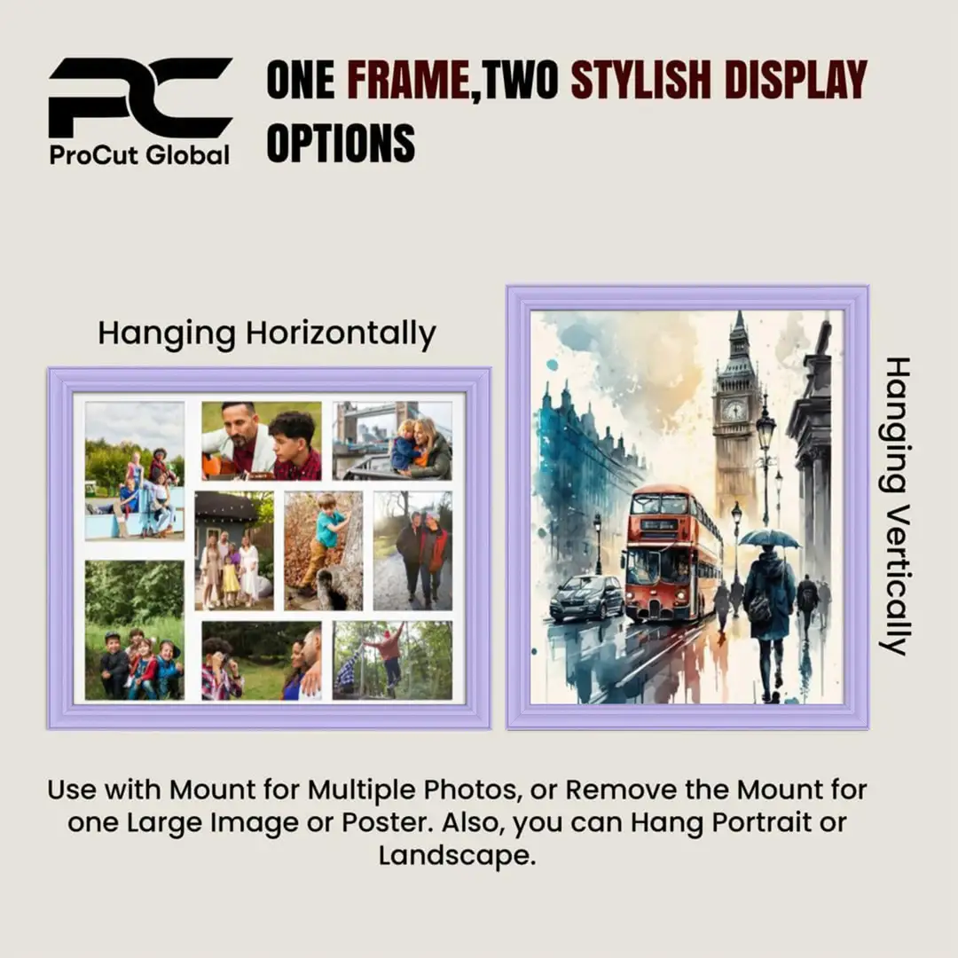 20x16" Purple Classic Multi Aperture Photo Frame Holds 7x5" (x2) & 6x4" (x7) Photos With Blue Mount | Modern Collage Frame thumbnail 4