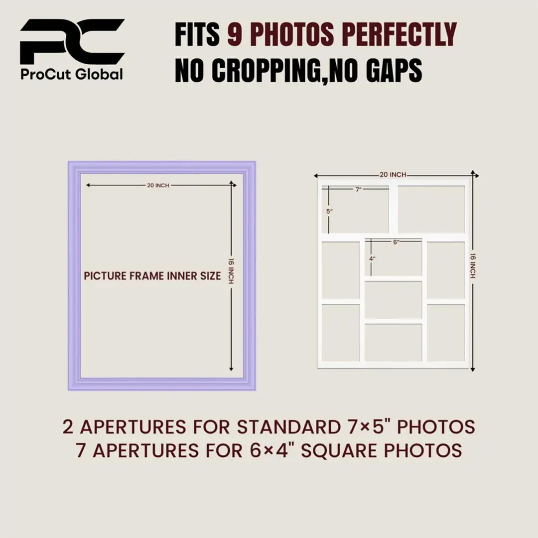 20x16" Purple Classic Multi Aperture Photo Frame - Fits 7x5" (x2) & 6x4" (x7) Photos | Collage Frame thumbnail 3