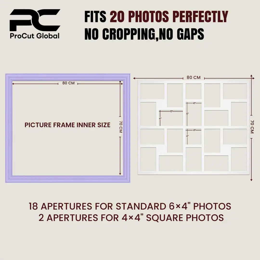 80x70cm Purple Classic Multi Aperture Photo Frame - Fits 6x4" (x18) & 4x4" (x2) Photos | Collage Frame thumbnail 3