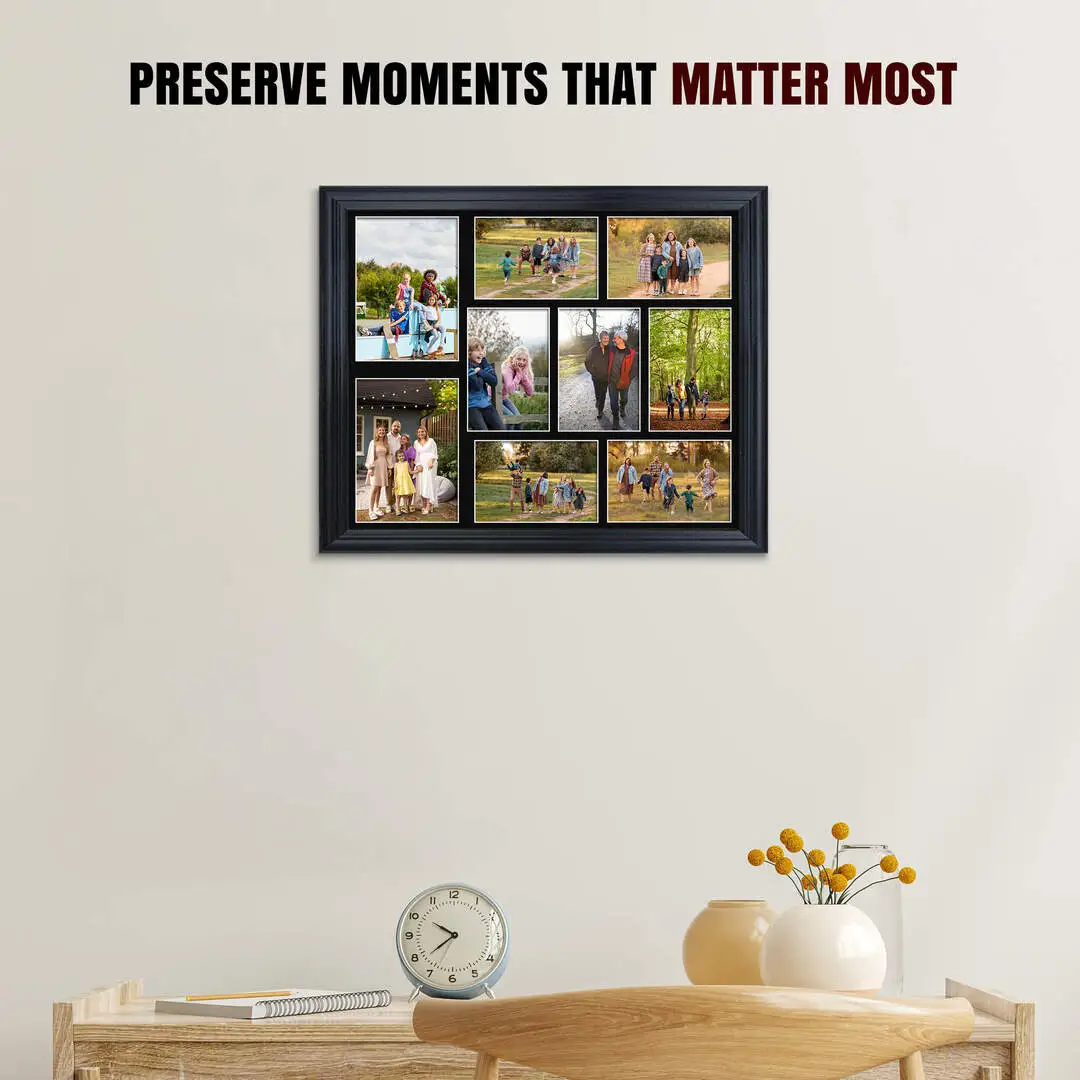 20x16" Black Classic Multi Aperture Photo Frame - Fits 7x5" (x2) & 6x4" (x7) Photos | Collage Frame thumbnail 2