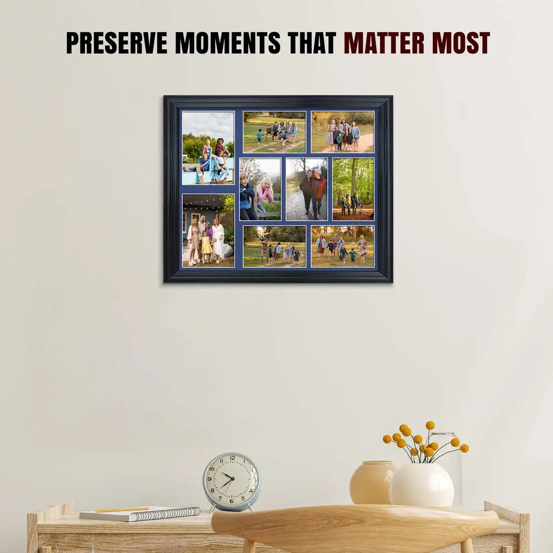 20x16" Black Classic Multi Aperture Photo Frame - Fits 7x5" (x2) & 6x4" (x7) Photos | Collage Frame thumbnail 2