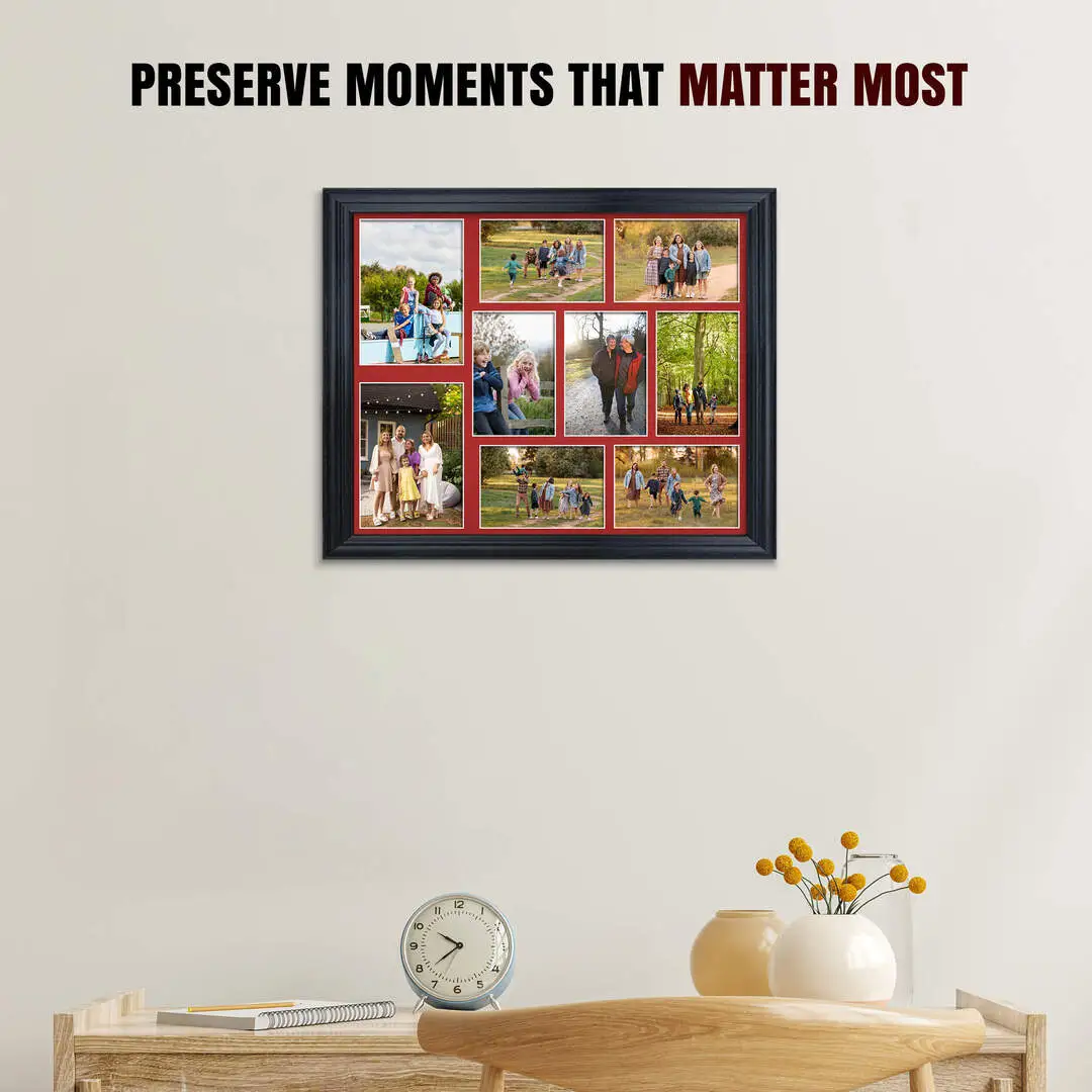 20x16" Classic Black Multi Aperture Photo Frame - Fits 7x5" (x2) & 6x4" (x7) Photos | Collage Frame thumbnail 2
