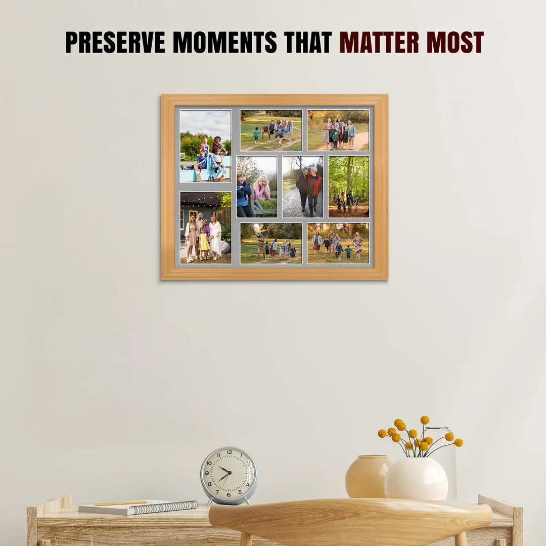 20x16" Classic Country Pine Multi Aperture Photo Frame - Fits 7x5" (x2) & 6x4" (x7) Photos | Collage Frame thumbnail 2