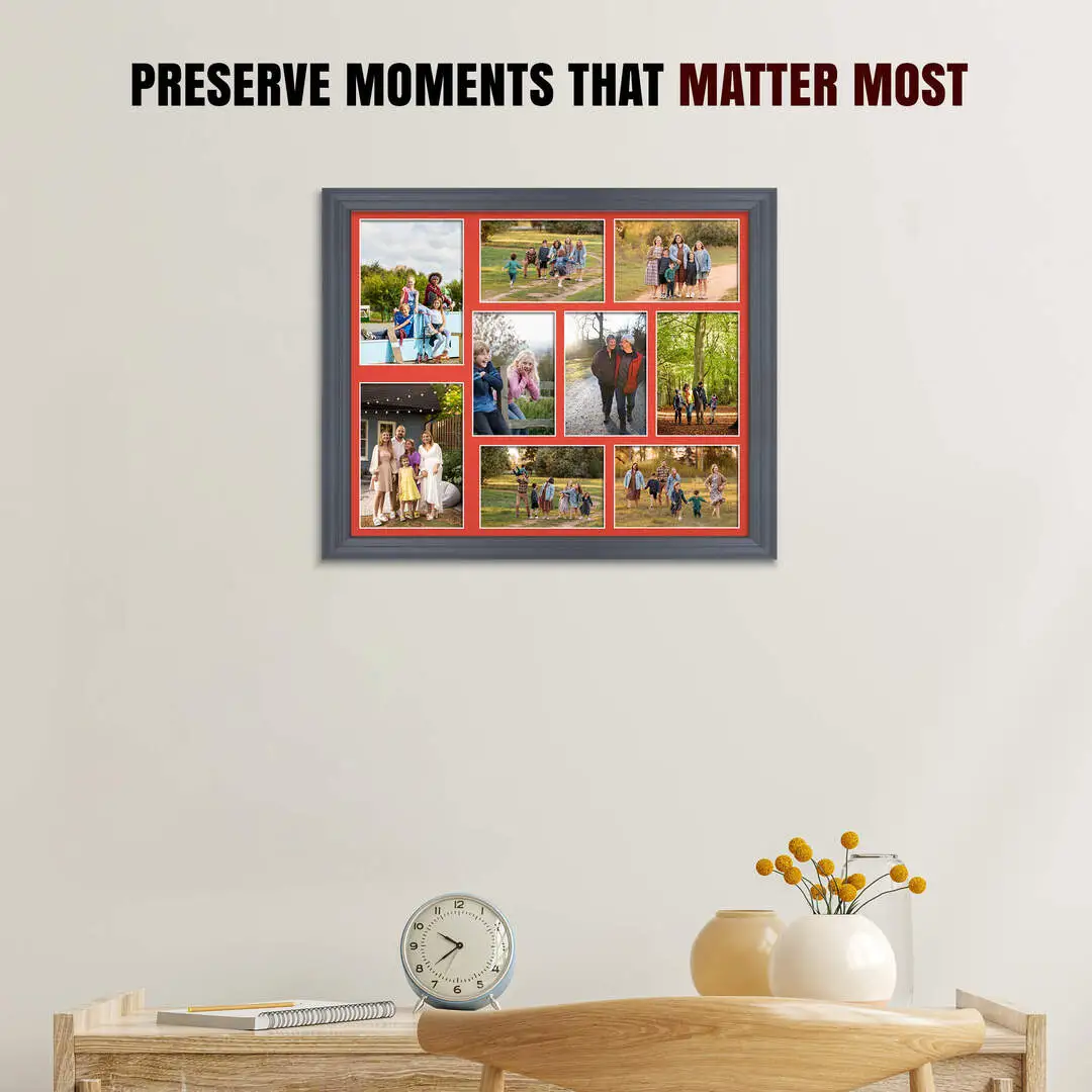 20x16" Classic Dark Grey Multi Aperture Photo Frame - Fits 7x5" (x2) & 6x4" (x7) Photos | Collage Frame thumbnail 2