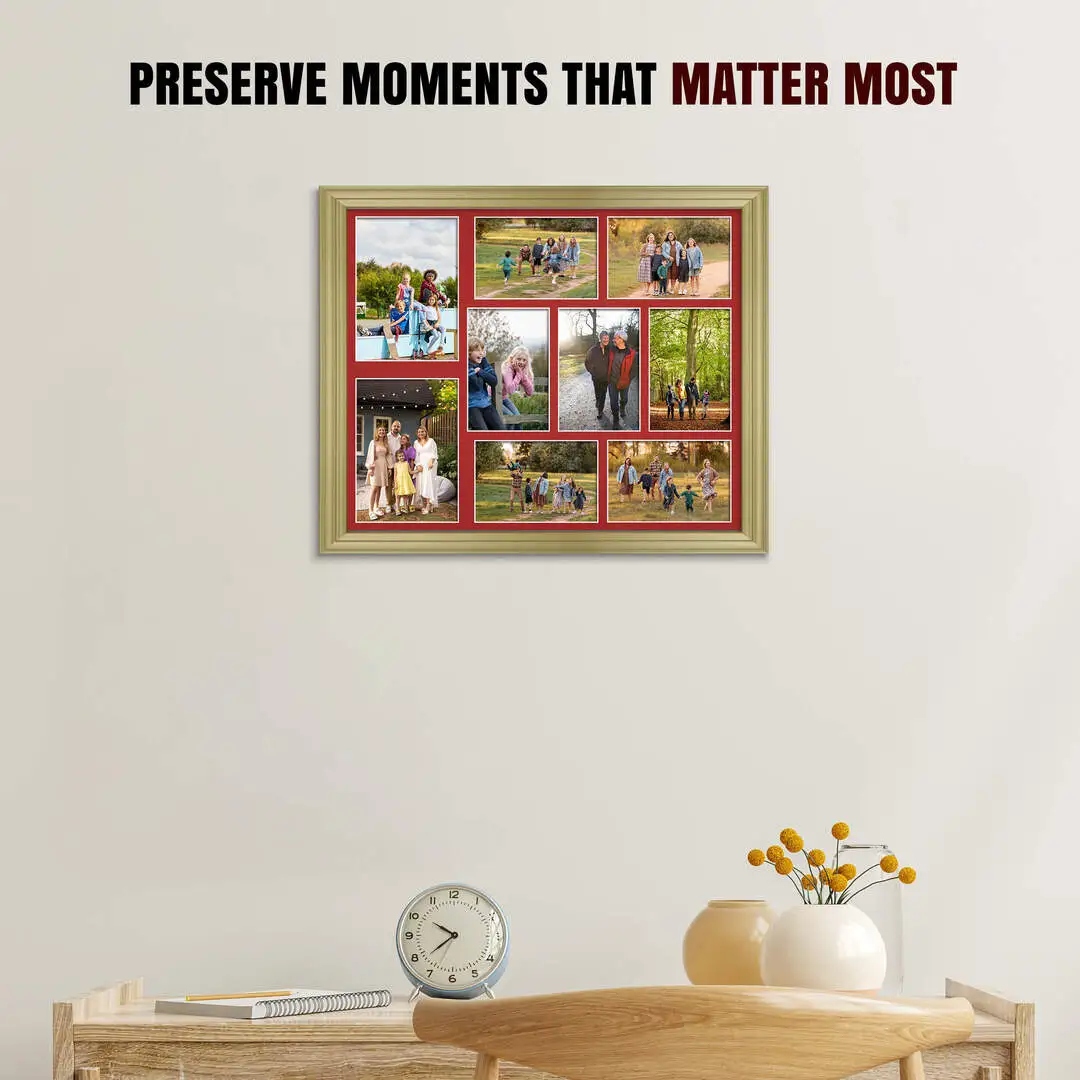 20x16" Classic Gold Multi Aperture Photo Frame - Fits 7x5" (x2) & 6x4" (x7) Photos | Collage Frame thumbnail 2