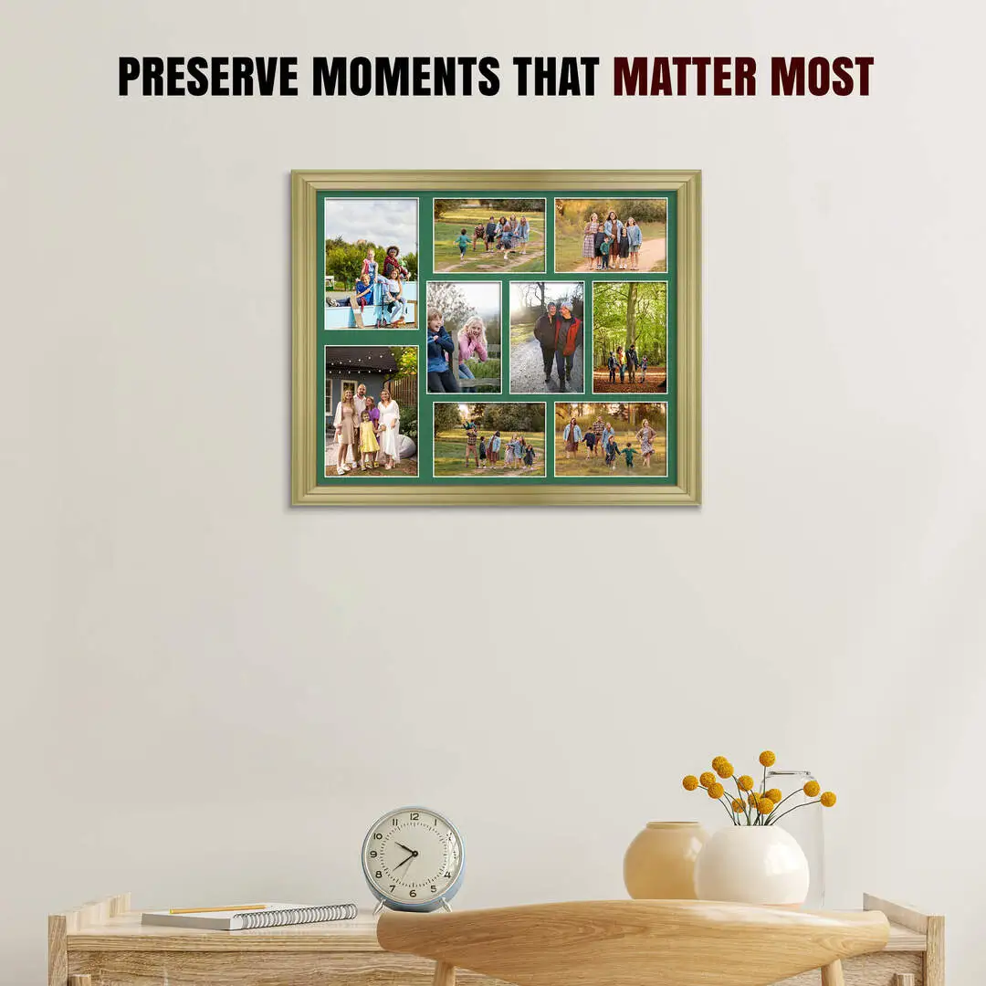 20x16" Classic Gold Multi Aperture Photo Frame - Fits 7x5" (x2) & 6x4" (x7) Photos | Collage Frame thumbnail 2