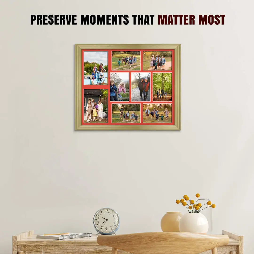 20x16" Classic Gold Multi Aperture Photo Frame - Fits 7x5" (x2) & 6x4" (x7) Photos | Collage Frame thumbnail 2