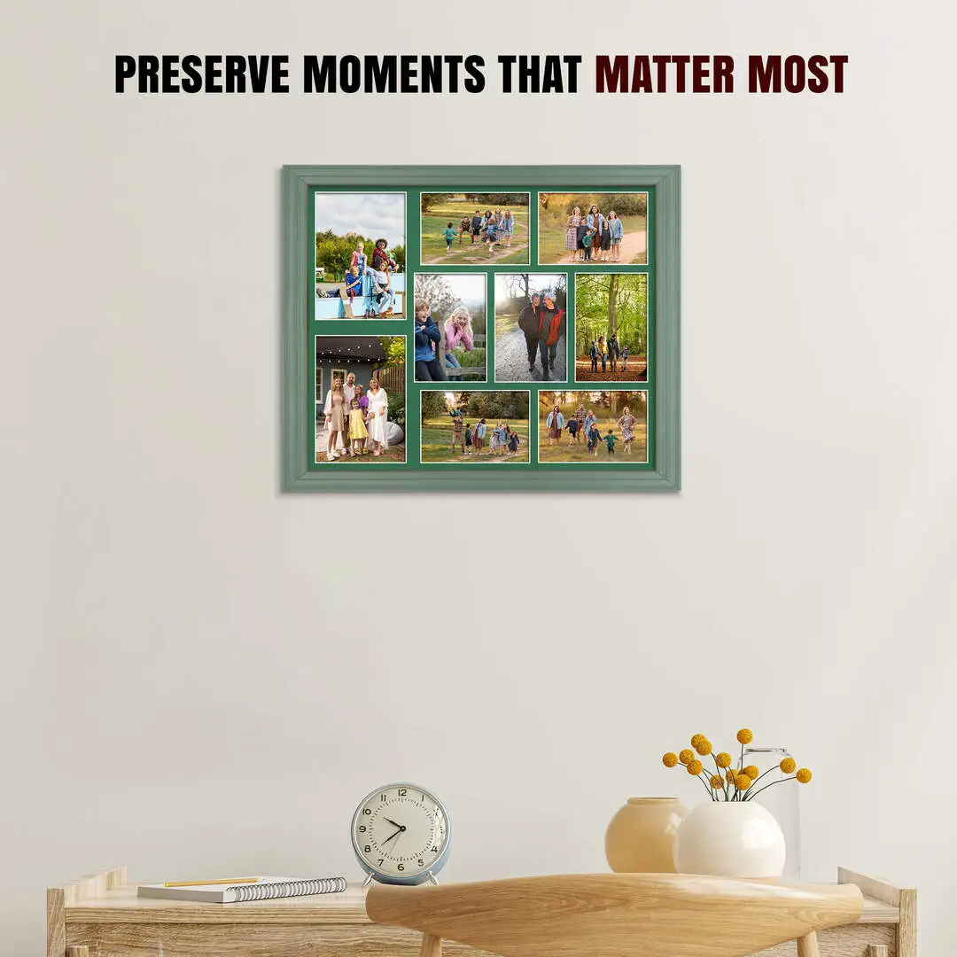 20x16" Green Classic Multi Aperture Photo Frame - Fits 7x5" (x2) & 6x4" (x7) Photos | Collage Frame thumbnail 2