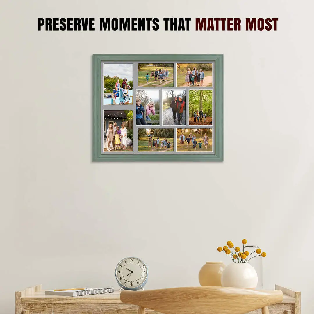 20x16" Classic Green Multi Aperture Photo Frame - Fits 7x5" (x2) & 6x4" (x7) Photos | Collage Frame thumbnail 2