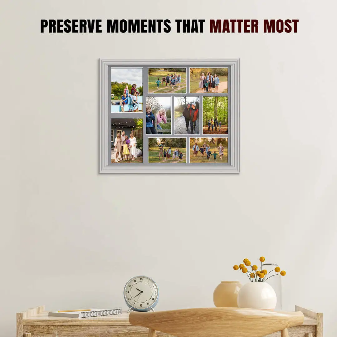 20x16" Light Grey Classic Multi Aperture Photo Frame - Fits 7x5" (x2) & 6x4" (x7) Photos | Collage Frame thumbnail 2