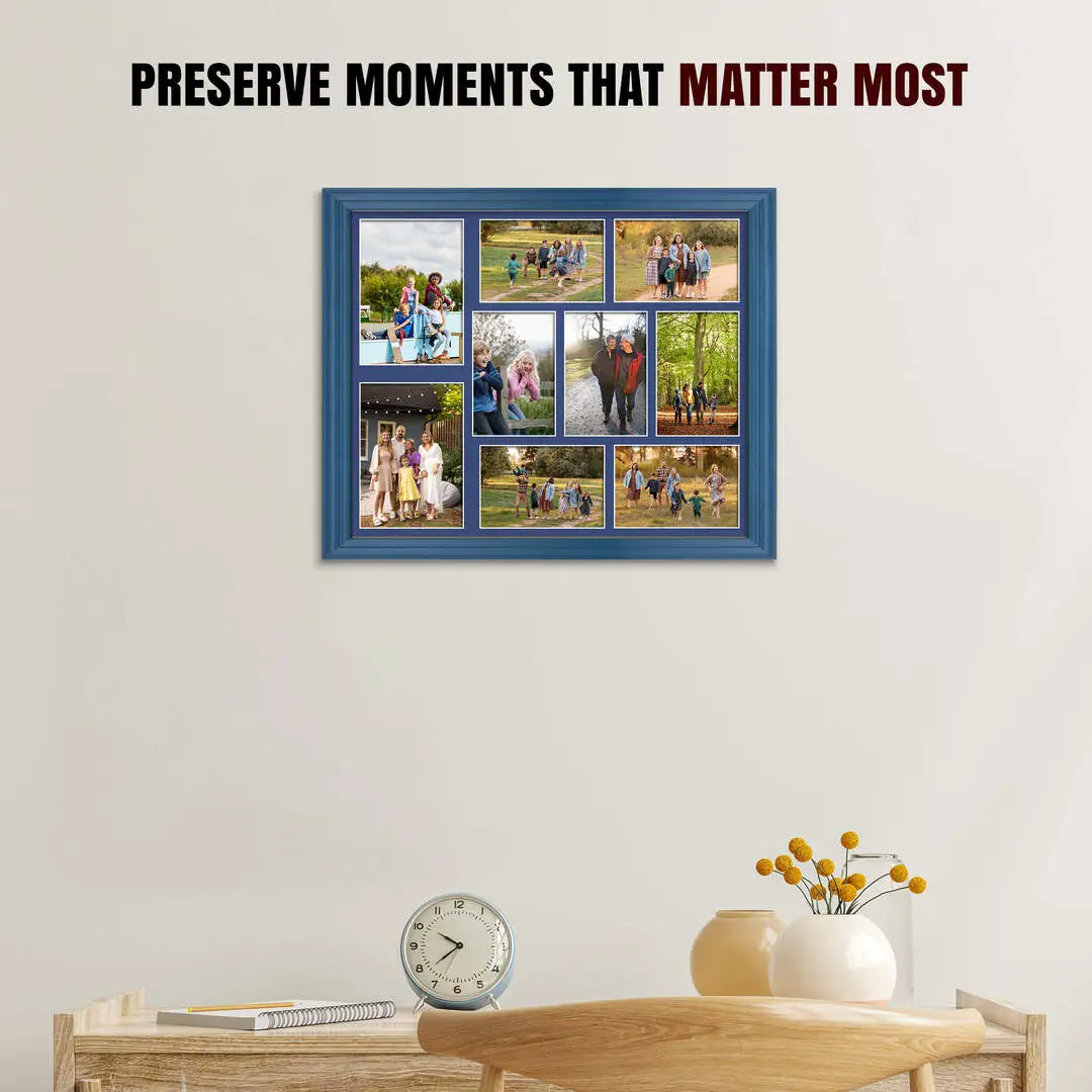 20x16" Classic Navy Blue Multi Aperture Photo Frame - Fits 7x5" (x2) & 6x4" (x7) Photos | Collage Frame thumbnail 2