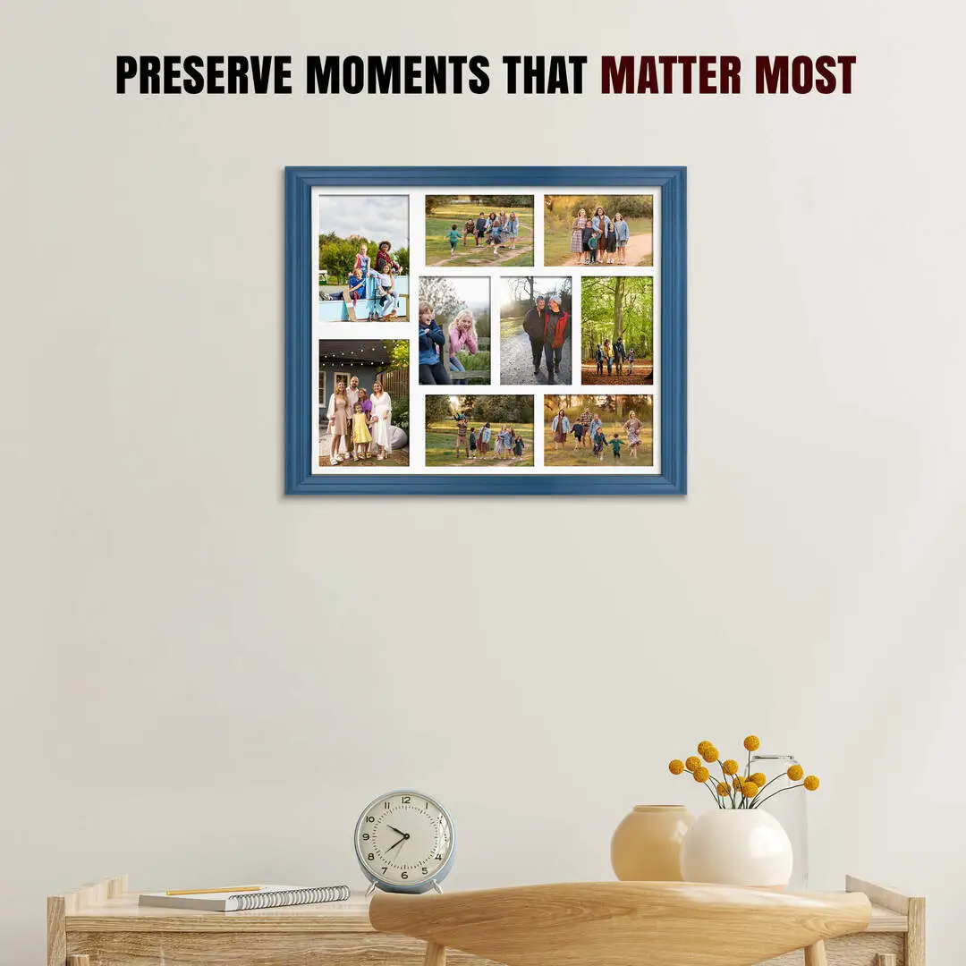 20x16" Navy Blue Classic Multi Aperture Photo Frame - Fits 7x5" (x2) & 6x4" (x7) Photos | Collage Frame thumbnail 2