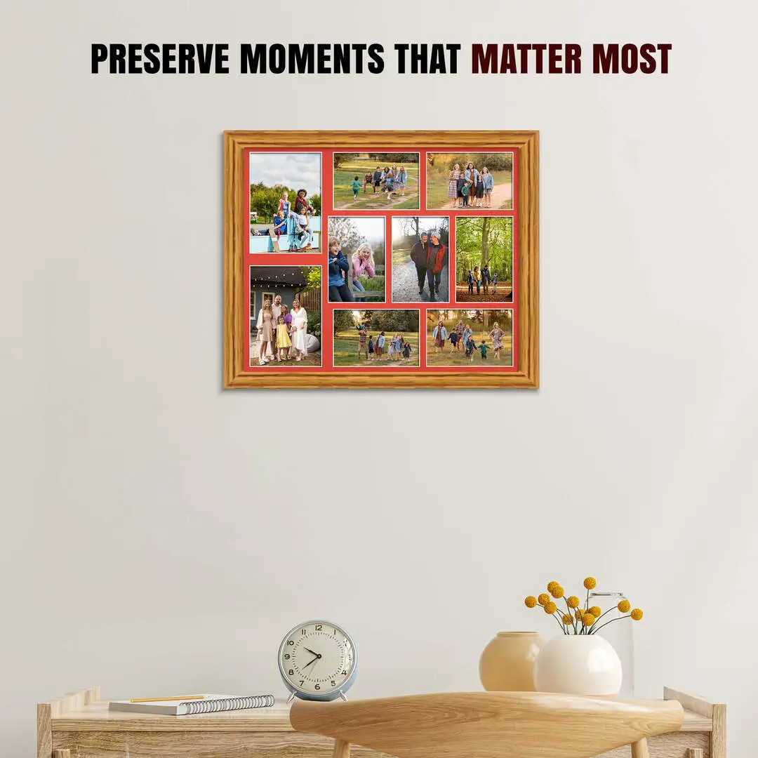 20x16" Oak Classic Multi Aperture Photo Frame - Fits 7x5" (x2) & 6x4" (x7) Photos | Collage Frame thumbnail 2