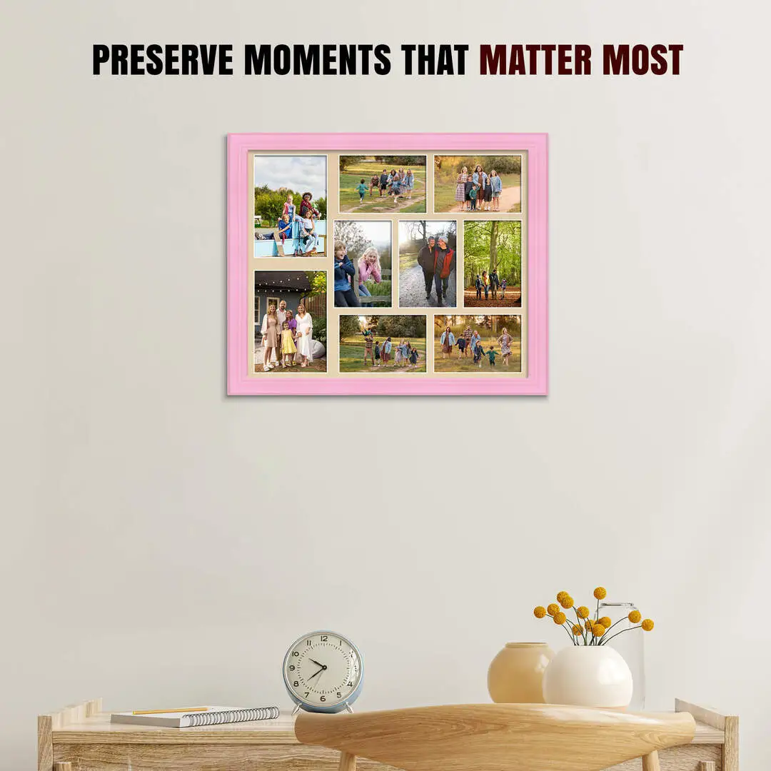 20x16" Classic Pastel Pink Multi Aperture Photo Frame - Fits 7x5" (x2) & 6x4" (x7) Photos | Collage Frame thumbnail 2