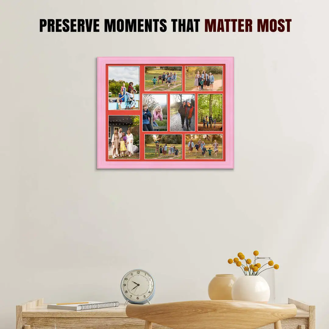 20x16" Pastel Pink Classic Multi Aperture Photo Frame - Fits 7x5" (x2) & 6x4" (x7) Photos | Collage Frame thumbnail 2