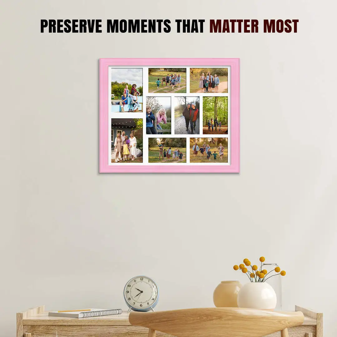 20x16" Classic Pastel Pink Multi Aperture Photo Frame - Fits 7x5" (x2) & 6x4" (x7) Photos | Collage Frame thumbnail 2